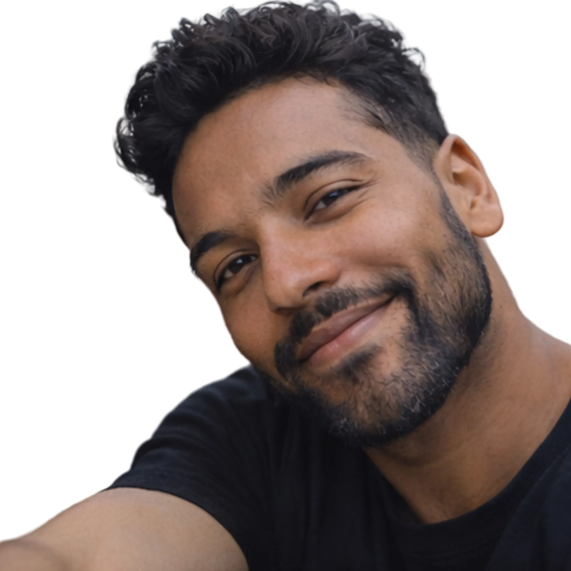 Man with a beard and mustache smiling outdoors