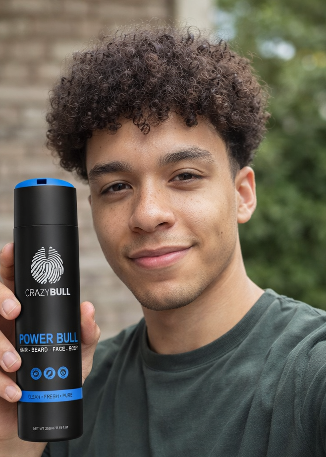 Person holding a 'Crazy Bull' product with a blurred background