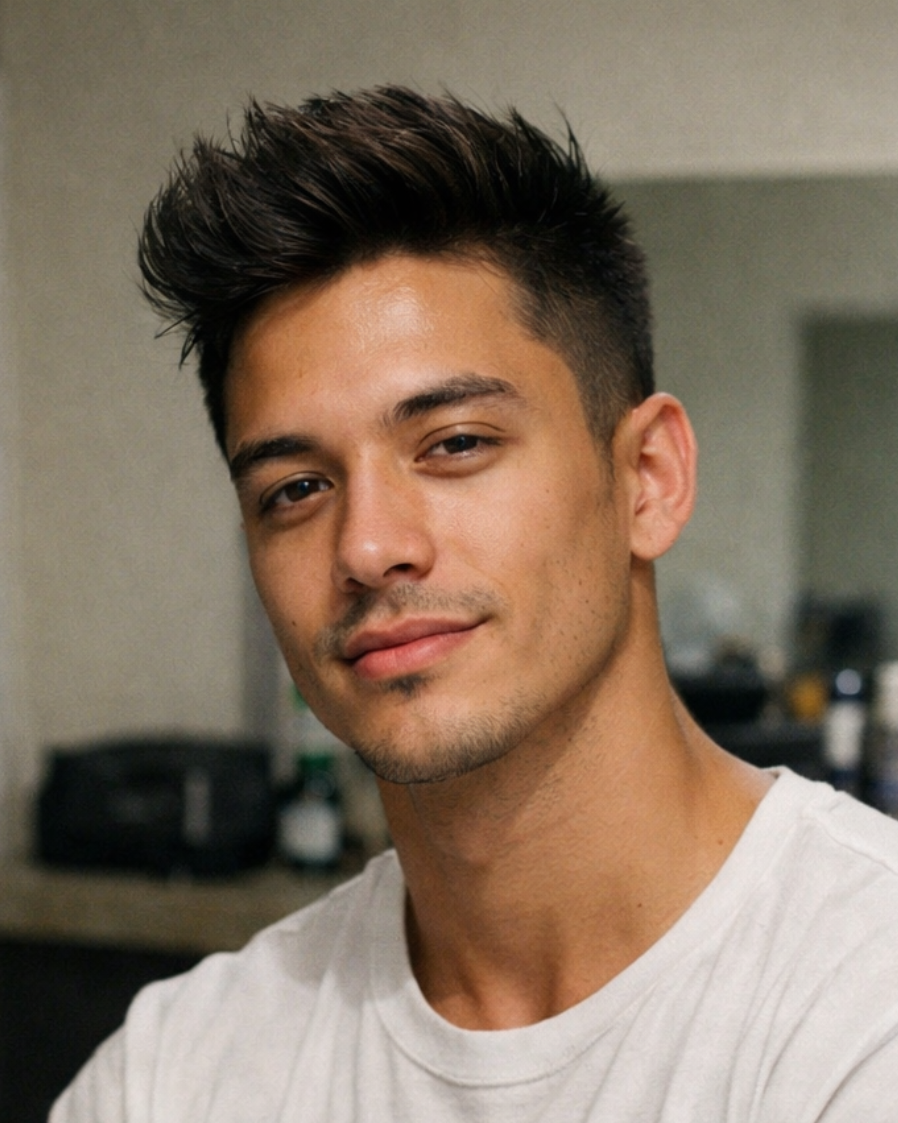 Man with styled hair in a casual setting