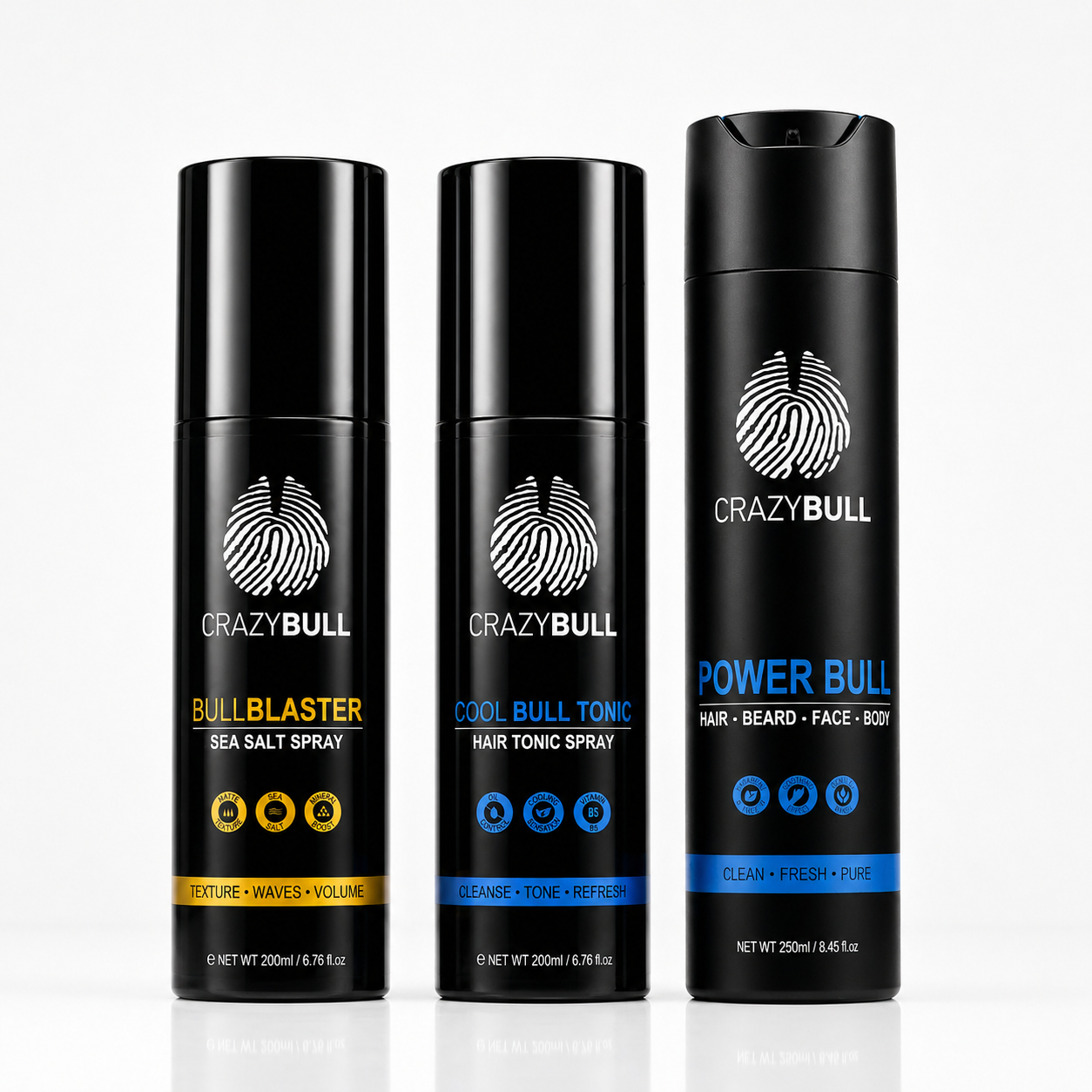The Wash + Style Combo - Salt Spray, Tonic Spray, Power Bull Shampoo